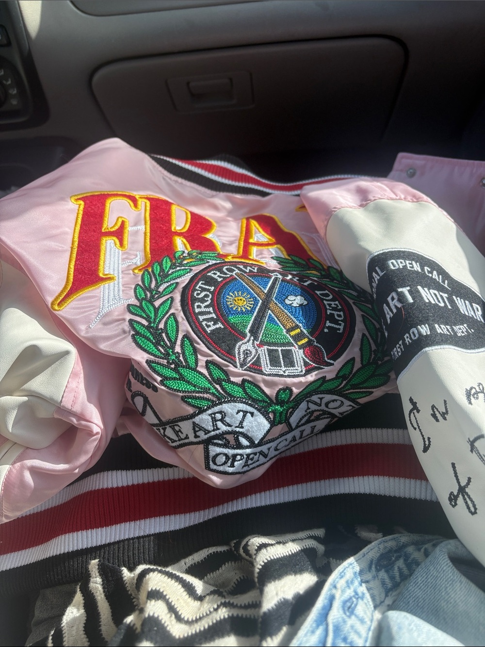 AKIRA Pink Bomber Jacket with Embroidered Crest